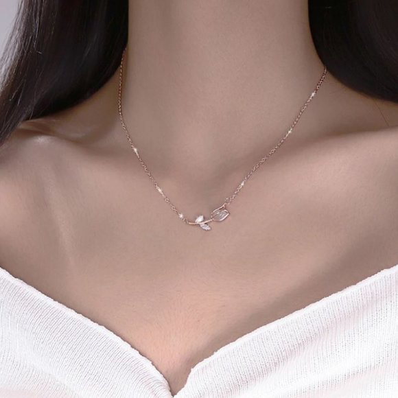 Jewelry - 925 Sterling Silver Rose Flower Necklace Rose Gold